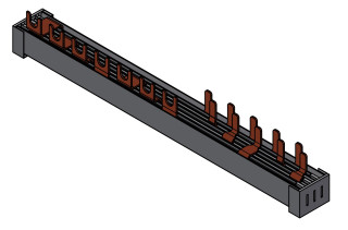 Busbar, 1xRCCB 4-pole, 1 MCB 3-pole, 5 MCB 1+N/1 MW, 12MW main
