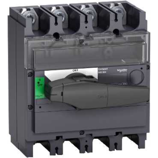 switch disconnector, Compact INV630, visible break, 630A, standard version with black rotary handle, 4 poles main