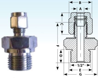 Kompresijas vītne temperatūras sensoram G1/2, BSPP, d=6mm, St.steelSS316 main