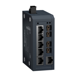 network switch, Modicon Networking, standard unmanaged, 6 ports for copper with 2 ports for multimode fiber optic
