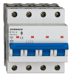 Circuit breaker (MCB) AMPARO 6kA, B 10A, 4-pole, Schrack Teknik, AM618410-- main