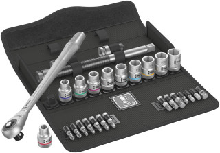 8100 SC 10 Zyklop Metal Ratchet Set with push-through square, 1/2" drive, imperial, 28 pieces, 05004080001 Wera main