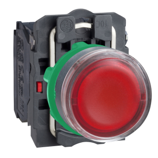 Illuminated push button, Harmony XB5, plastic, red flush, 22mm, universal LED, plain lens, 1NO + 1NC, 24V AC DC main