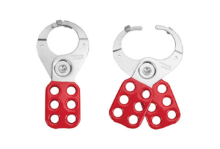 ALO802 | Safety Hasp, 38 mm diameter Steel Jaws with locking tabs, Red Handle main
