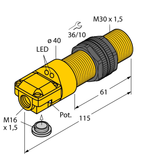 Turck BC10-P30SR-VP4X2 Емкостный датчик M30 x 1,5, пластик, 4-проводной 10-65 В пост. тока, PNP, потенциометр, NO/NC main