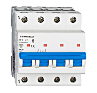 Automātslēdzis (MCB) AMPARO 6kA, B 6A, 3+N, Schrack Teknik, AM618806-- main