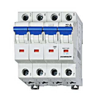 Автоматический выключатель (MCB) C, 6А, 4-полюсный, 10 кА, Schrack Teknik, BM017406-- main