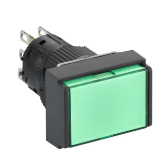 Illuminated monolithic push button, Harmony XB6E, rectangle green flush, 16mm, spring return, 24V DC, 1CO main
