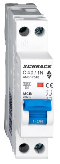 Circuit breaker (MCB) AMPARO 6kA, C ​​40A, 1+N, 1MW, Schrack Teknik, AM617540-- main