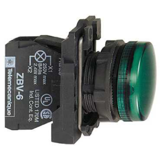 pilot light, Harmony XB5, grey plastic, green, 22mm, universal LED, plain lens, 24V AC DC main