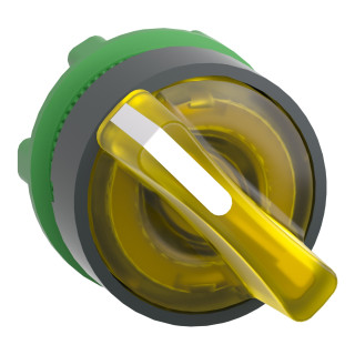 Head for illuminated selector switch, Harmony XB5, plastic, yellow handle, 22mm, universal LED, 2 positions main