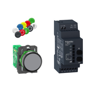 Wireless and batteryless package, Harmony XB5R, Wireless push button and configurable receiver with 10 colored caps, plastic, 22mm, 24...240V AC DC