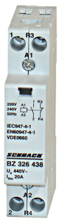 Modular contactor 20A, 1 NO + 1 NC, 230VAC, 1MW main