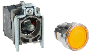 Illuminated push button, Harmony XB4, metal, orange flush, 22mm, universal LED, plain lens, 1NO + 1NC, 24V AC DC main