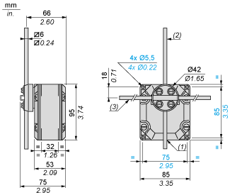 Limit switch, XCR, metal stay put T rods lever square rod 6 mm, 2X(1NC+NO), XCRF57 alt_view_2