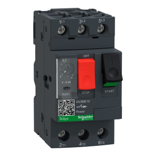 Termo-magnētiskais motora automātslēdzis 3P, 4A - 6,3A, 2,2kW, GV2ME10 Schneider Electric