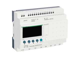 compact smart relay, Zelio Logic SR2 SR3, 20 IO, 24V DC, clock, display, 8 transistor outputs main