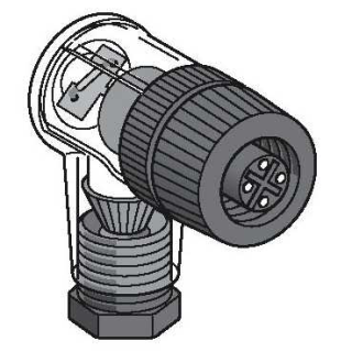 Female, M12, 4 pin, elbowed connector, cable gland Pg 7, XZCC12FCP42B