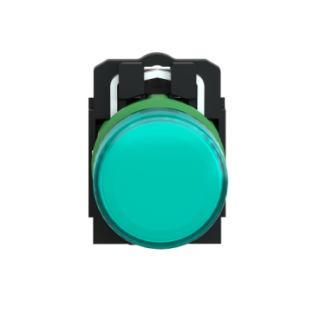 Pilot light, Harmony XB5, grey plastic, green, 22mm, universal LED, plain lens, 230...240V AC