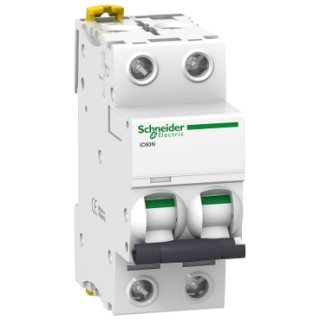 Miniature circuit breaker (MCB), Acti9 iC60N, 2P, 6A, C curve, 6000A (IEC/EN 60898-1), 10kA (IEC/EN 60947-2)