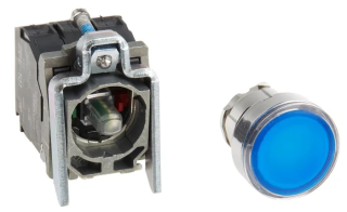 Pogas komplekts 22mm, ar atsperi NO + NC, caurspīdīga zila, ar LED apgaismojumu XB4BW36B5 Schneider Electric