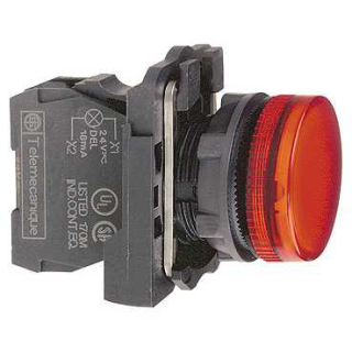 Pilot light, Harmony XB5, grey plastic, red, 22mm, universal LED, plain lens, 230...240V AC