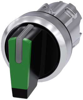 Toggle switch, illuminable, 22 mm, round, metal, high gloss, green, knob, short, 3SU1052-2BP40-0AA0, Siemens main
