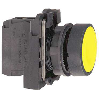 Push button, Harmony XB5, plastic, flush, yellow, 22mm, spring return, unmarked, 1NO
