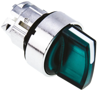 Head for illuminated selector switch, Harmony XB4, metal, green handle, 22mm, universal LED, 2 positions, stay put main