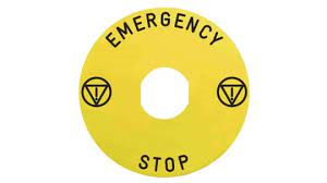 Marked legend, Harmony XB4, Harmony XB5, yellow, 60mm, for emergency stop, marked EMERGENCY STOP/logo ISO13850 main