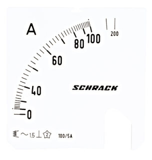 Ammeter scale plate 72x72mm 100/200/5AVAC, MGS57100-A Schrack Technik main