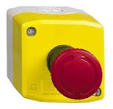 Control station, Harmony XALD, XALK, plastic, yellow, 1 red mushroom head push button 40mm, emergency stop turn to release, 1NO + 1 NC, unmarked main