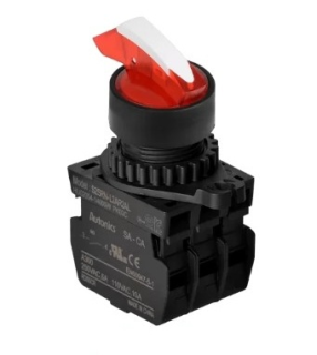 Pārslēdzis 3 pozīcijas sarkans ar ilumināciju un fiksāciju, NO modulārs, 22mm, kontakti 220V/6A, LED-110/220 VAC, Darbības leņķis-Pa kreisi 90º, Pa labi 90º, S2SRN-L8R2ALM AUTONICS main