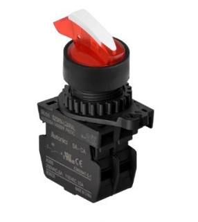 Pārslēdzis 2 pozīcijas sarkans ar ilumināciju un fiksāciju, NO modulārs, 22mm, kontakti 220V/6A, LED-110/220 VAC, Darbības leņķis-Pa kreisi 45º, Pa labi 45º, S2SRN-L4BRALM AUTONICS main