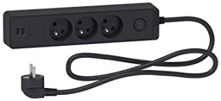 Trailing lead, Unica extend, 3 Schuko, swicthable,  USB type A+A, 1.5m cable, anthracite main