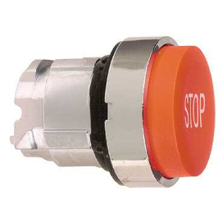 Projecting push button head 40mm, Harmony XB4, metal, red, 22mm, spring return, marked STOP main