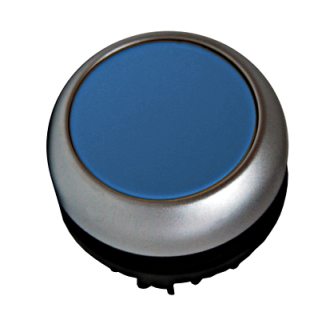 Push-button flat, spring-return, blue main