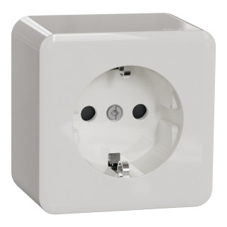 Socket-outlet, Exxact Surface, complete product, 2P + E, 16A, side earth, with shutter, screwless terminals white