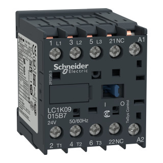 Contactor, TeSys K, 3P, AC-3/AC-3e,440V 6A, aux. 1NC, 24V AC standard coil main