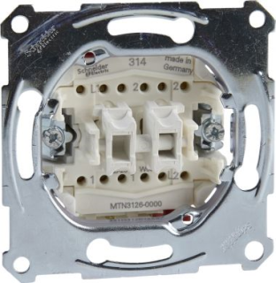Double switch, Merten inserts, 1-pole 2-way, 10AX, screwless terminals, main