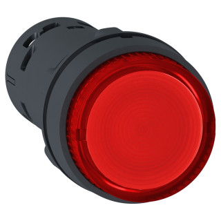 Monolithic illuminated push button, Harmony XB7, plastic, red, 22mm, integral LED, spring return, 230...240V AC, 1NO main