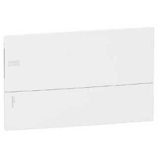 Enclosure, Resi9 MP, flush mounting, 1 row of 18 modules, IP40, white door, 1 earth + 1 neutral terminal blocks
