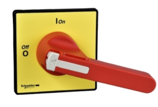Handles and front plates,TeSys Control,red handle,yellow front,1-3 padlocking,4 screws fixing,for V5/V6 main