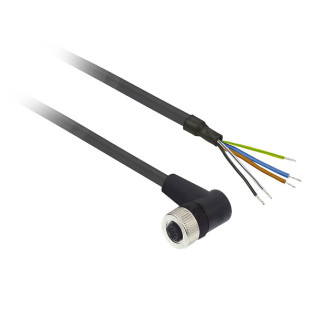 Pre wired connectors XZ, elbowed female, M12, 5 pins, cable PUR 10 m, XZCP1264L10