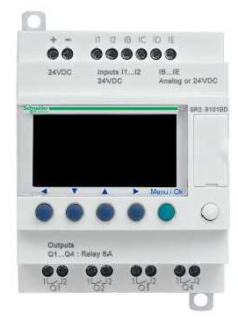 modular smart relay, Zelio Logic SR2 SR3, 10 IO, 100 to 240V AC, clock, display main
