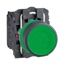 Push button, Harmony XB5, plastic, flush, green, 22mm, spring return, unmarked, 1NO+1NC main