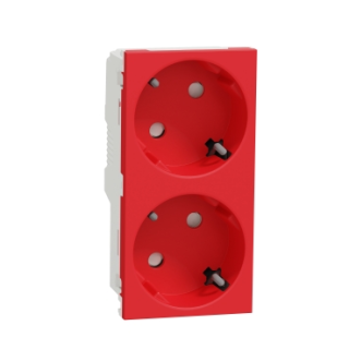 2 Socket-outlet, New Unica, mechanism, 2P + E, 16A, Schuko, with shutter, glossy, untreated, red main