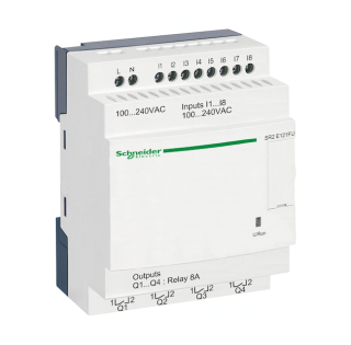 compact smart relay, Zelio Logic SR2 SR3, 12 IO, 100 to 240V AC, clock, no display main
