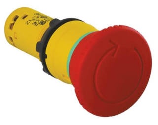 Monolithic emergency stop, plastic, red mushroom Ø40, Ø22, latching turn to release, 1 NO + 1 NC