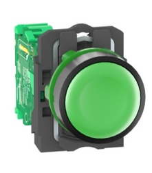 Wireless and batteryless transmitter, Harmony XB5R, push button, plastic, green, 22mm, spring return main